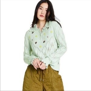 Sandy Liang x Target light green sweater with flower embroidery peter pan collar